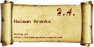 Haiman Aranka névjegykártya
